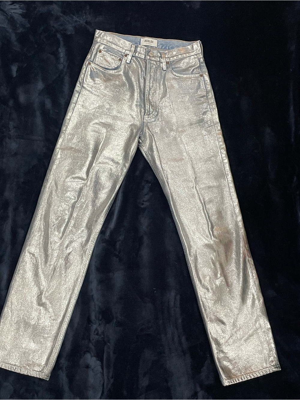 AGOLDE 90’s Pinch Waist, Straight Jeans, silver shimmer, sz 25 NWOT